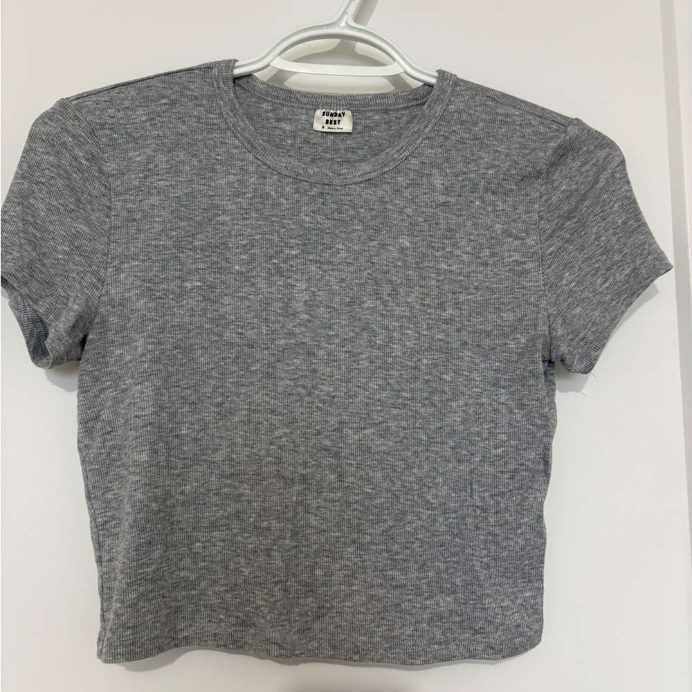 Sunday Best Gray Ribbed Crop Top